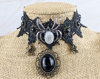 Spider Pendant Choker goth jewelry necklace curiosities oddities Fashion Curiosity Pagan gothic arachnid collectible