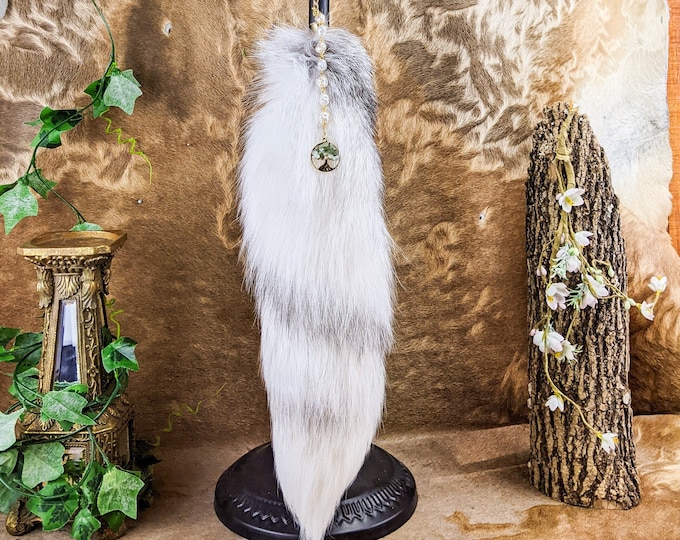 Fox Tail BEAUTIFUL W/ pearl embellishments talisman purse bling gift fashion collectible specimen animal fur fox accessory key ring