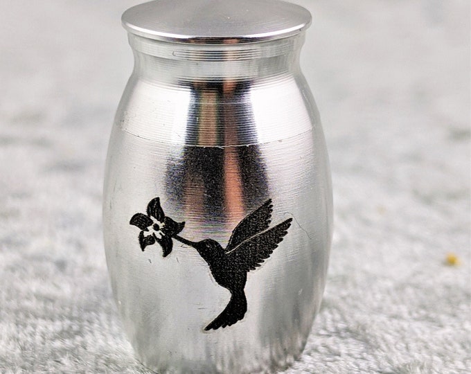 Urn Miniature ashes Hummingbird Etched Metal Cremation home decor mourning funeral grieving ashes pet collectible oddity Curiosities