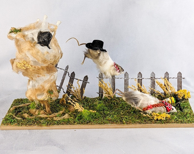 Twister Mice Display Tornado Standing Farmer cow farm storm weather disaster Anthropomorphic preserved specimen gag gift funny decor humor