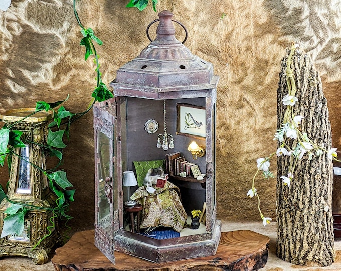 Living Room Mouse in Lantern Taxidermy Oddities Curiosities Display cottage core cozy home decor whimsical gifts book lovers rustic cabin
