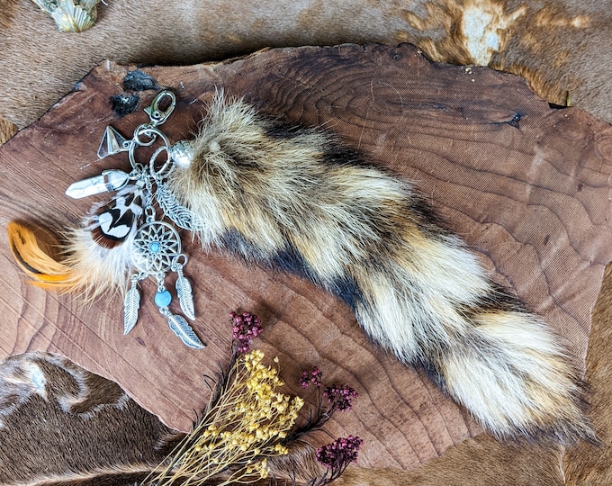 Taxidermy Raccoon Tail KeyChain Talisman Purse Charm collectible w/ hook specimen oddities curiosities occult witchy lucky voodoo pagan