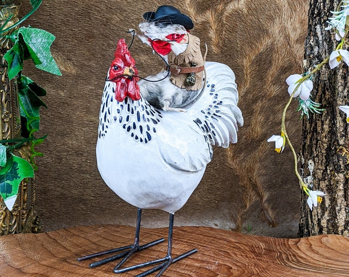 Real Cowboy Mouse Taxidermy Oddities Curiosities Chicken Decor Collectible oddity curiosity specimen funny rooster western home decor