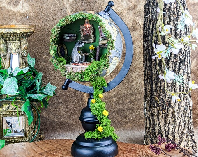 Secret Study Fairytale Cutout Globe Display curiosities Watch the video! whimsical display cottagecore aesthetic fairy faeries