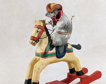 A41 Mouse  & Rocking Horse Cowboy Display Oddities Curiosities collectible curiosity cabinet rat preserved specimen funny gift