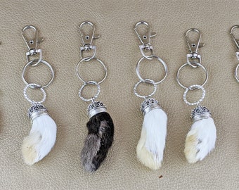 g105n RABBIT Foot Key Chain Hook natural Genuine Lucky purse craft talisman collectible curiosity