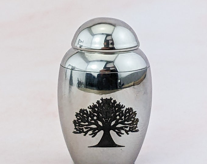 Small Tree of Life Etched Metal Cremation Urn Ash Remembrance Celebration sympathy funeral mourning Miniature Collectible Memorial