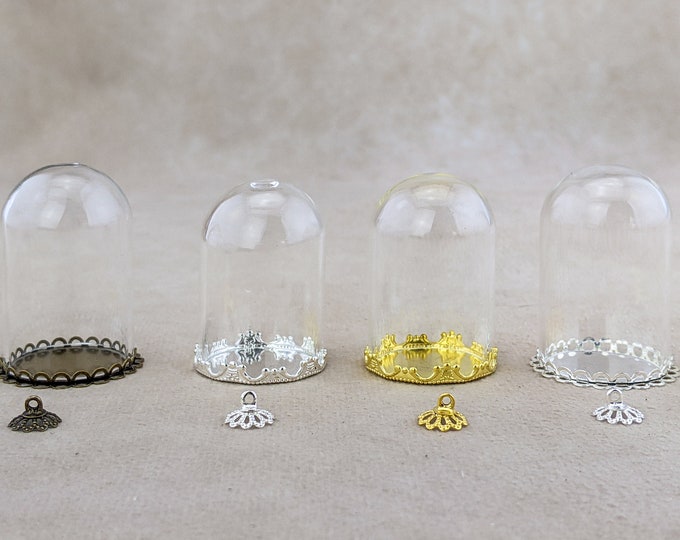 y121d lot of 4 miniature Glass Dome cloche display case jewelry making dollhouse 4 sets of 3pc preservation of collectibles decor