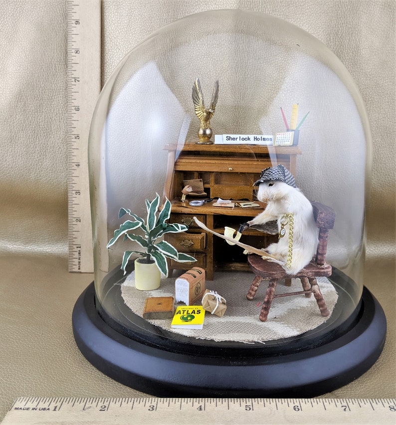 S21 Anthropomorphic Taxidermy Sherlock Holmes Mouse Glass dome Display collectible curiosity cabinet oddity oddities