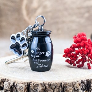 Miniature blk ashes urn & Pet Paw charm Metal Cremation keychain mourning sympathy urn miniature piece miniature collectible display gift