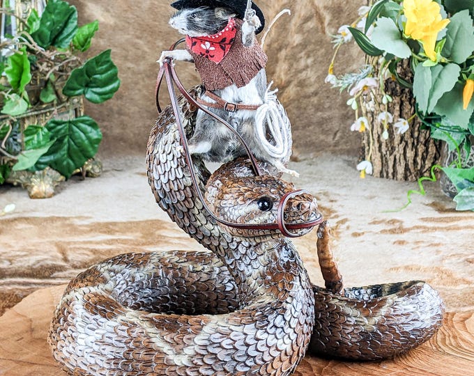 Real Mouse Resin Rattlesnake Cowboy Round-up Taxidermy Curiosity Oddity ...