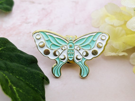Butterfly Pins, Butterfly Brooches, Moth Pins, Enamel Butterfly Pin, Moon  Floral Butterfly Pin 