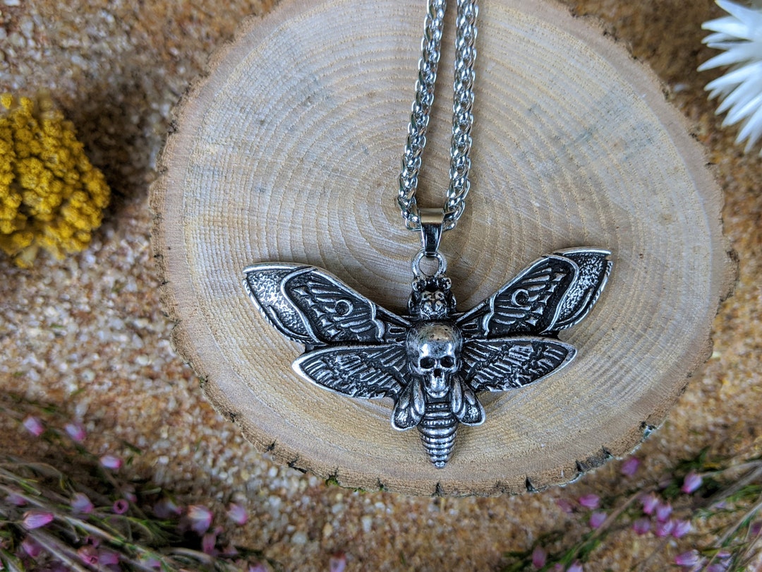 Moth Jewelry Set, Gothic Necklace and Ring, Death Head Moth, Crescent Moon  - Oddities For Sale has unique