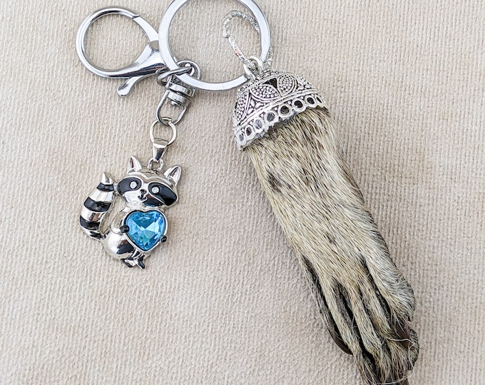 Raccoon foot key chain w/ charm Talisman Oddities curiosities key chain taxidermy preserved animal paw occult lucky magic witchy gag gift