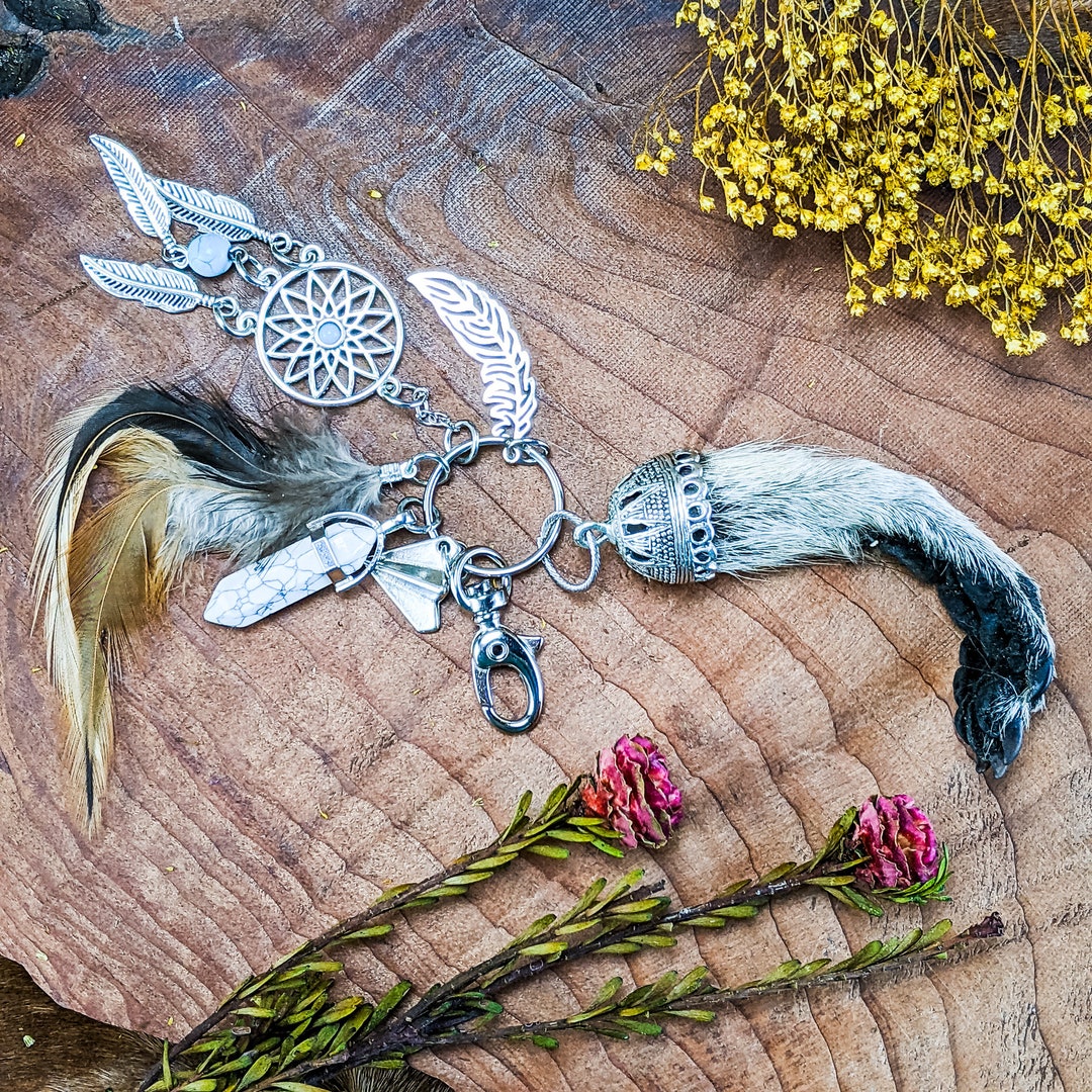 Raccoon Foot Dream Catcher Embellishments Hook Key Chain Taxidermy