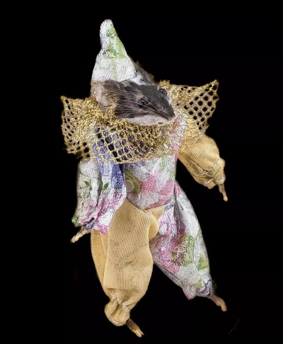 Jester Doll Mouse With Stand Taxidermy Display Oddity Curiosities