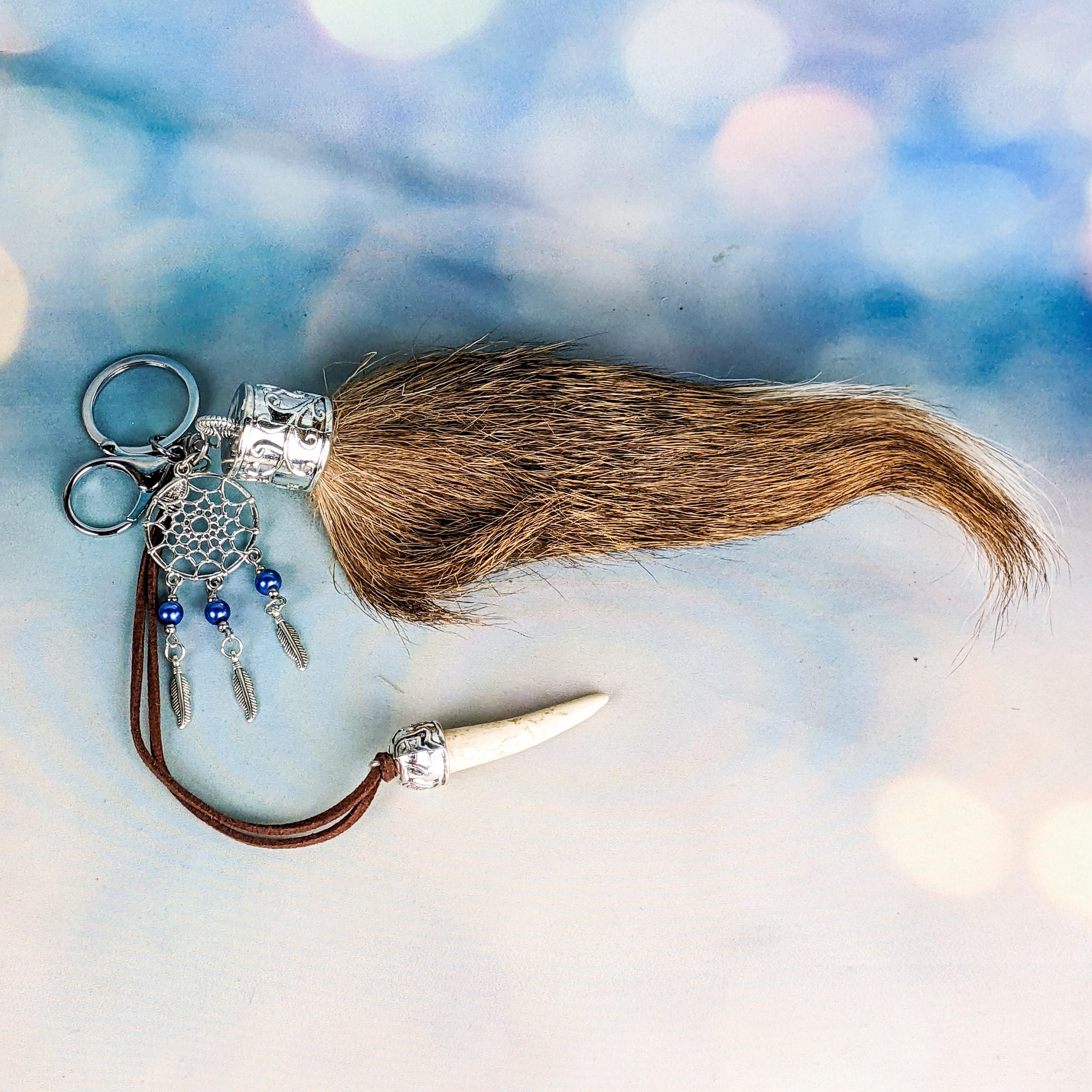 Whitetail Deer Taxidermy Tail Key Chain Talisman W Deer Charm