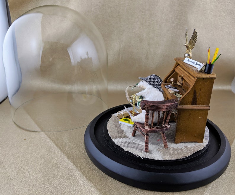 S21 Anthropomorphic Taxidermy Sherlock Holmes Mouse Glass dome Display collectible curiosity cabinet oddity oddities