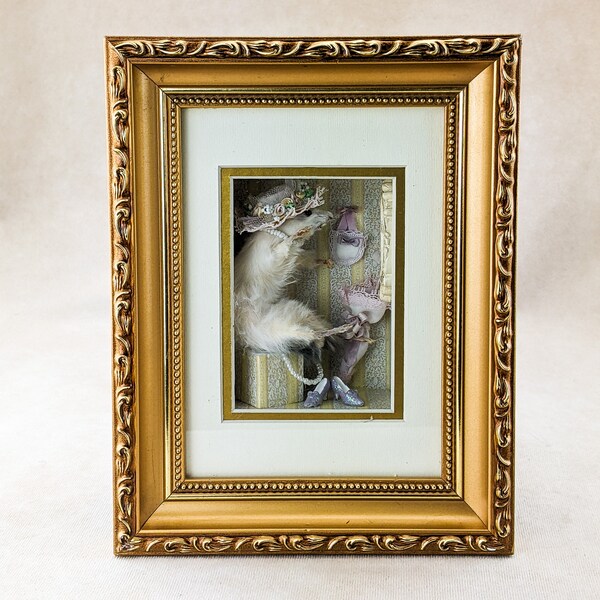 T19b Mouse Fancy dress up shadowbox Anthropomorphic Taxidermy display curiosity whimsical decor curio cabinet victorian preserved specimen