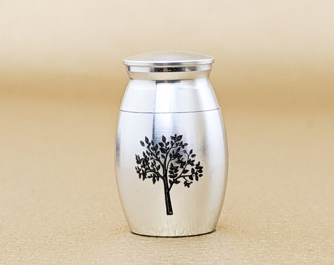 URN38 Small 'Tree of Life' Etched Metal Cremation Urn Ash Remembrance Celebration sympathy funeral mourning Miniature Collectible Memorial