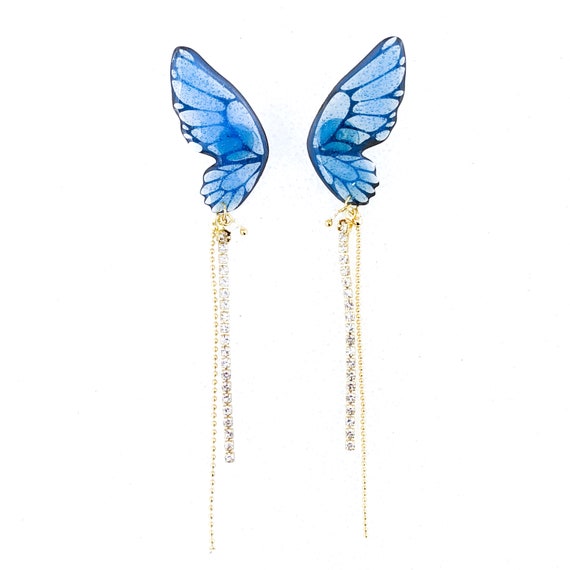 Blue Pansy Butterfly Wing Earrings
