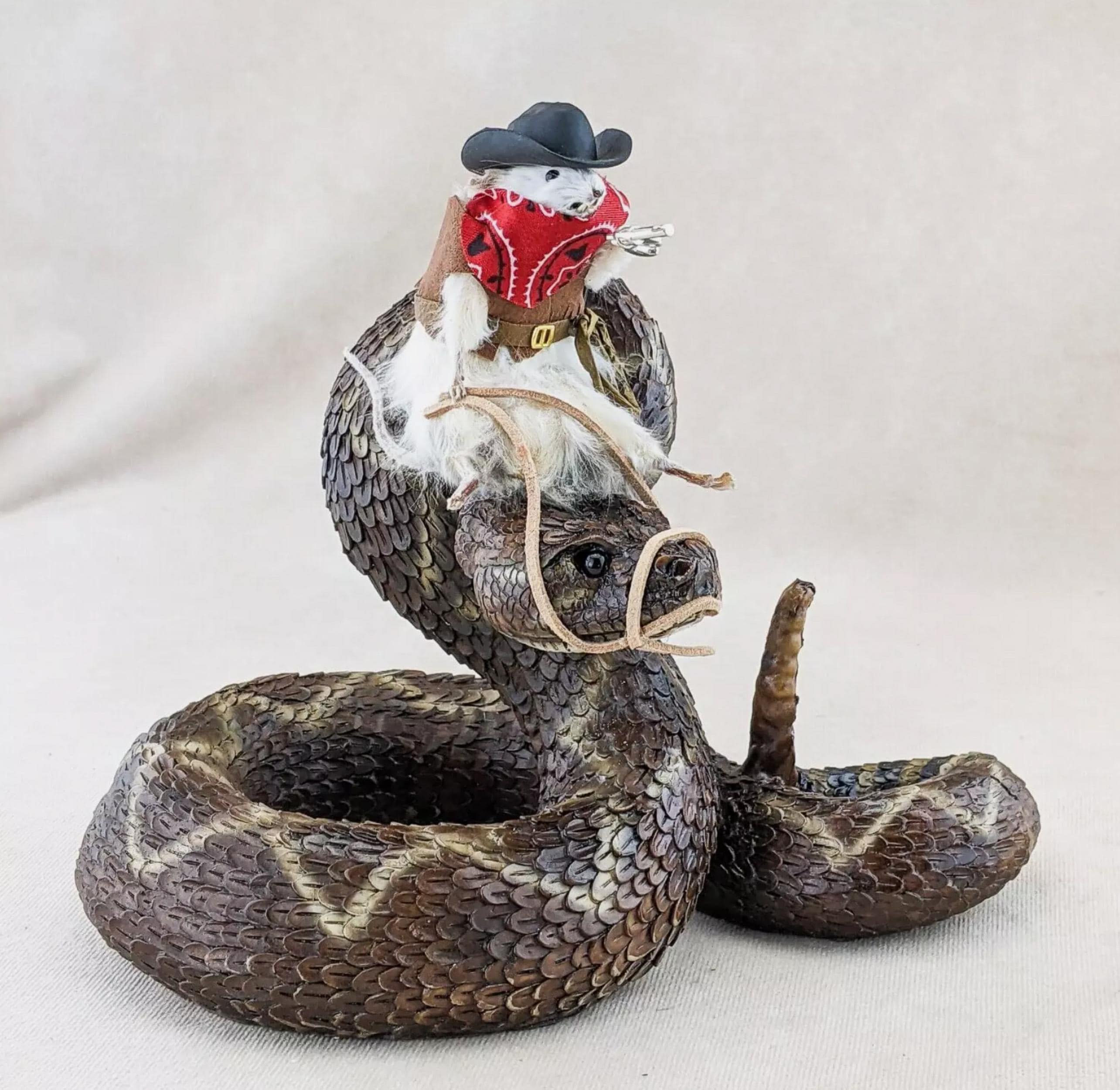 Real Mouse Resin Rattlesnake Cowboy Round-up Taxidermy Curiosity