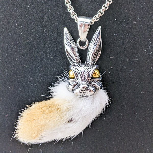 Rabbit Foot Silver Bunny Head Necklace NATURAL Jewelry Luck Lucky occult magic oddity talisman specimen oddity curiosity alice in wonderland