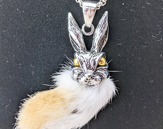 Rabbit Foot Silver Bunny Head Necklace NATURAL Jewelry Luck Lucky occult magic oddity talisman specimen oddity curiosity alice in wonderland