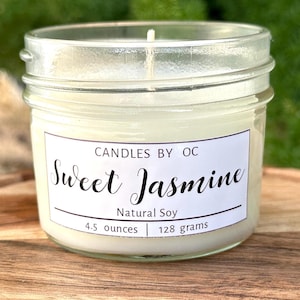 Jasmine Candle, Handpoured Soy Candle,  Jasmine Scent, Floral Candles, Wedding Candles, Birthday Gift, Romantic Gift, Poured Soy Candle