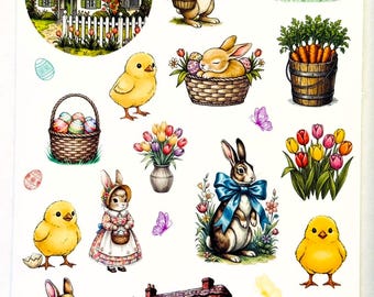 Victorian Easter Sticker Sheets - Great for journals, water bottles, phones, laptops, crafts, scrapbooking, greeting cards, and so much more
