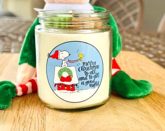 Snoopy Christmas Candle, Vanilla Scented Soy Wax