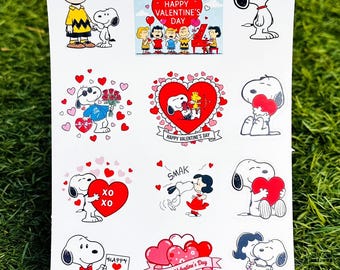 Snoopy Stickers, Free Shipping, 12 Stickers per Sheet in Glossy Vinyl, Snoopy, Charlie Brown, Lucy and Peanuts Gang Stickers