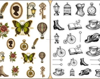 Victorian Era Style Stickers, Use for journals, planners, cards, crafts, and more!
