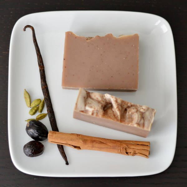 NEW Fragrance!! All Natural Soap - Oatmeal Chai Spice Handmade Bath Bar -Oatmeal, Cardamom, Cinnamon-Christmas, Hanukkah, Holiday Gift
