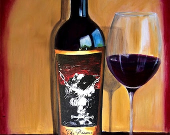 Prisoner Wine Bottle Giclee, Embellished Canvas Print