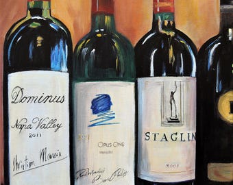 Opus One, Dominus, Staglin Cabernets, Wine Bottle Giclee Canvas Print