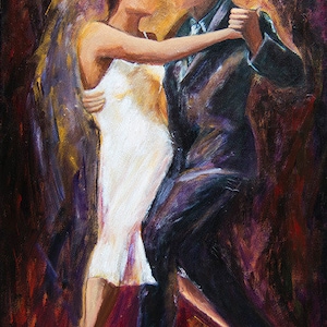 Tango dancers canvas print,limited edition tango art print 24x36 bedroom art and living room,wall decor,Free shipping