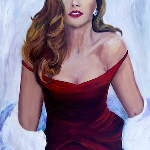 Femme dans le rouge, peinture d’une femme dans la robe rouge, impression d’art sur le papier, décor de mur, art de chambre à coucher