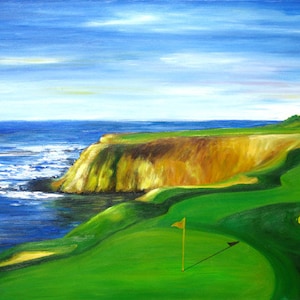 Golf Course painting, Pebble Beach 8th Hole art print,golfers, gift for men, gift for dad, gift for golfers, gift for brother,Free shipping