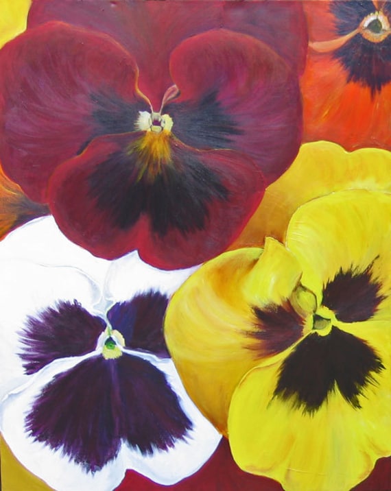Large Flower Painting Pansies Original Acrylic Painting With Etsy