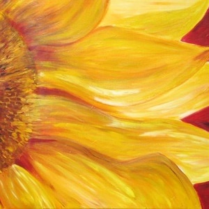 Sunflower canvas print  flower painting-yellow and red flower limited edition art print-home decor- gift for wife ,Free shipping