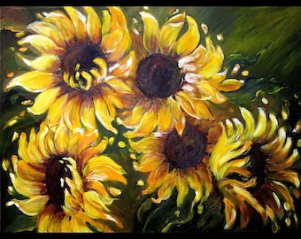 Gelbe Sonnenblumen Giclee Leinwanddruck, begrenzte Ausgabe Blumenwand-Kunst