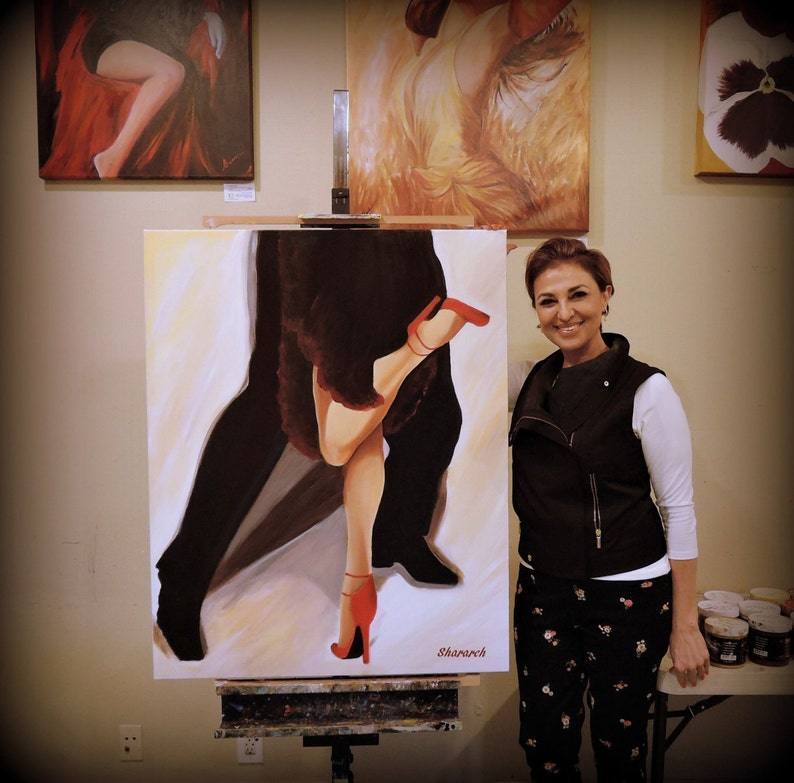 tango dancers legs painting with red shoes Modern art wall decor perfect wedding gift canvas art Tango painting