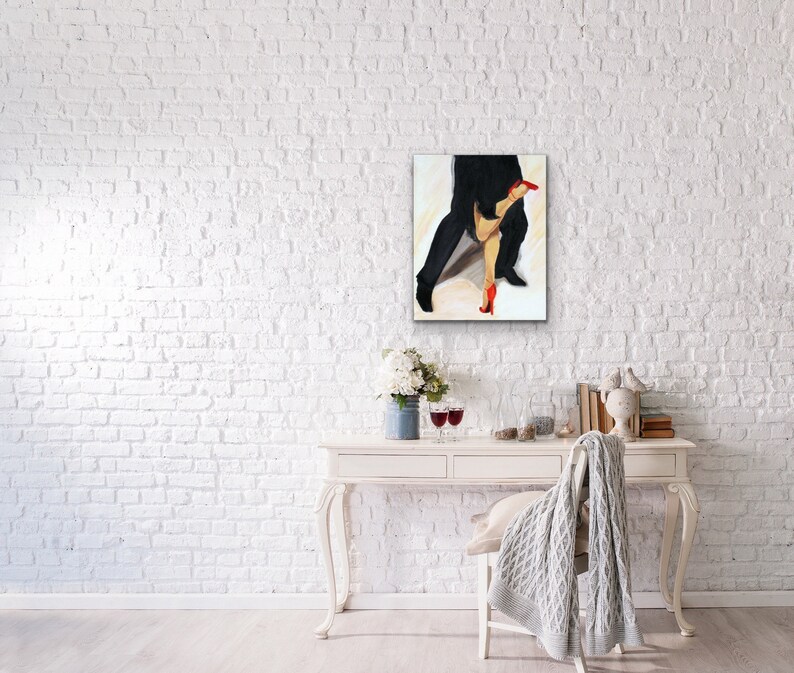 tango dancers legs painting with red shoes Modern art wall decor perfect wedding gift canvas art Tango painting