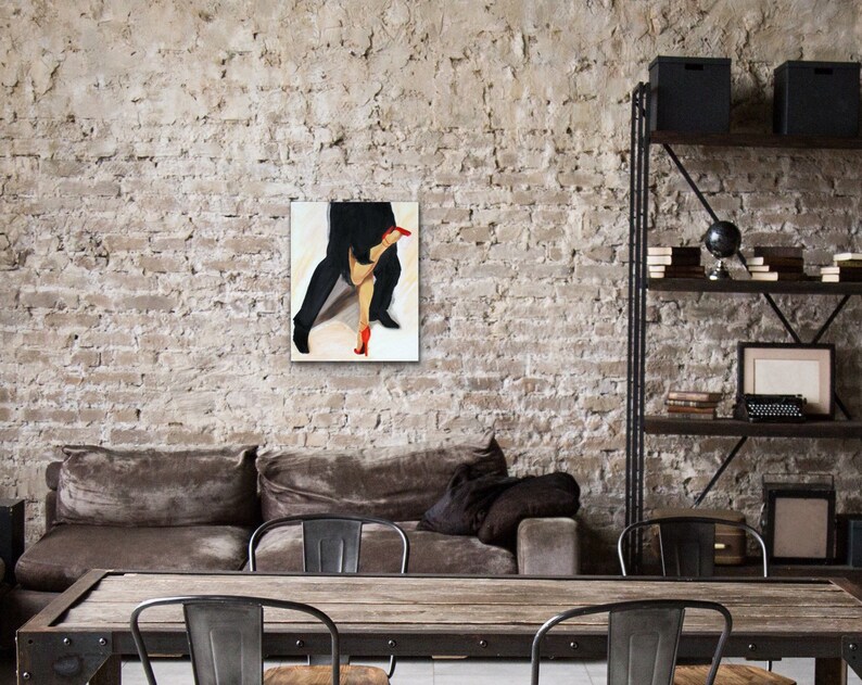 tango dancers legs painting with red shoes Modern art wall decor perfect wedding gift canvas art Tango painting