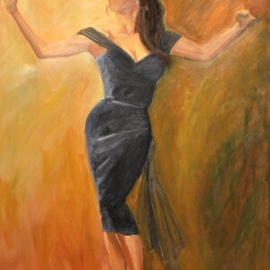 Sensual Strong woman dancing dressed in black Art print on paper,,earth tone background,Christmas gift.