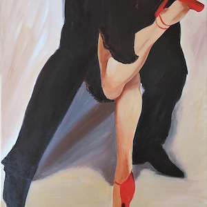 Tango painting,  tango dancers legs painting with red shoes, Modern art  wall decor perfect wedding gift, canvas art