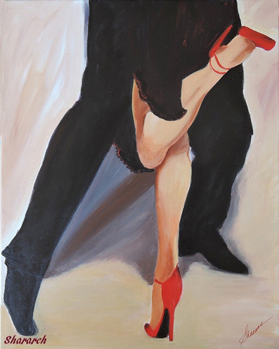 tango dancers legs painting with red shoes Modern art wall decor perfect wedding gift canvas art Tango painting