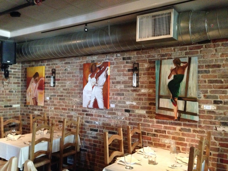 Dancers art print on paper in white dress and white fedora with a burnt orange and bronze background Tango Blanco image 7