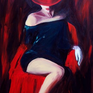 Woman painting, canvas print of a sexy woman in red hat, Limited edition canvas print woman, home décor wall art, seductive painting